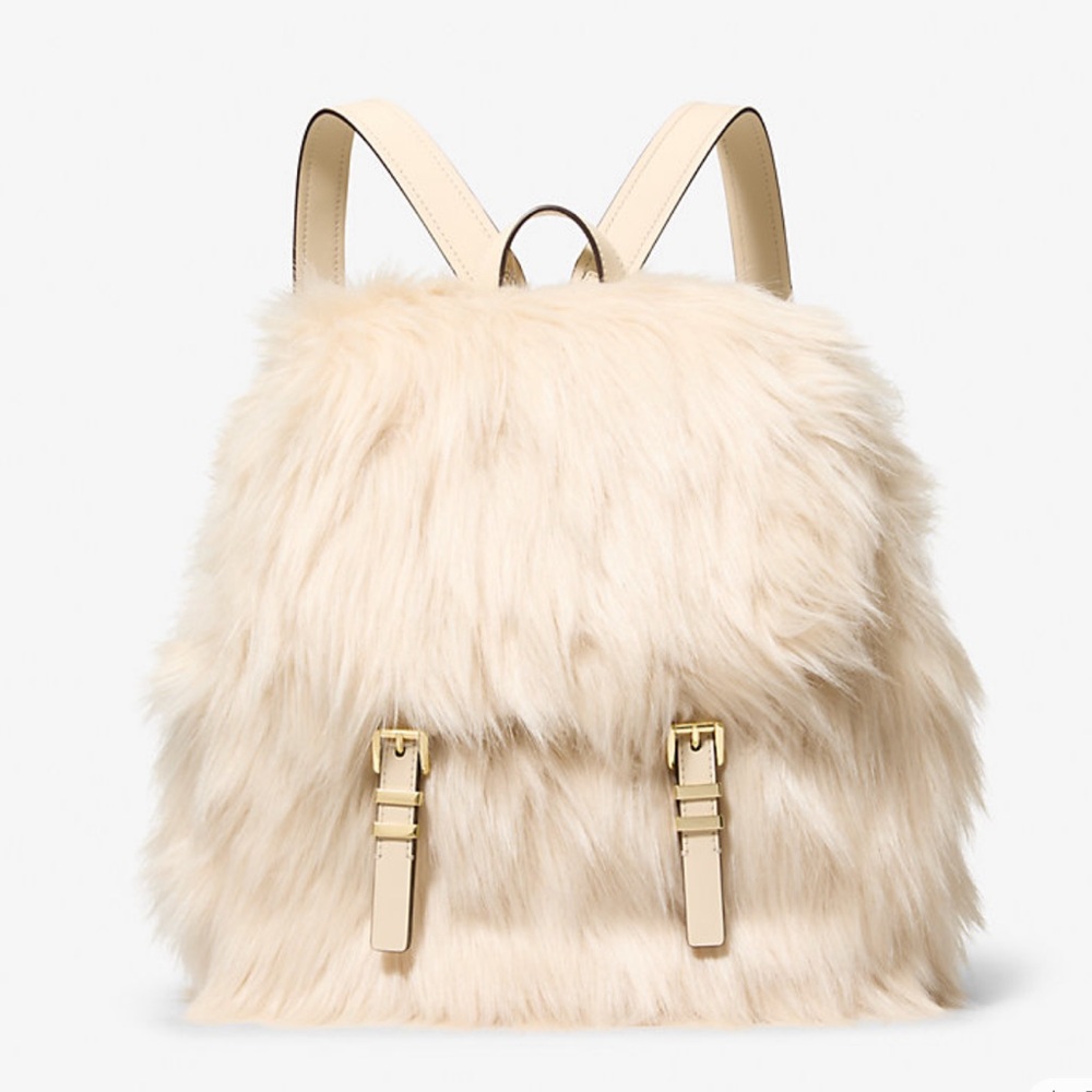 MICHAEL KORS Quinn Medium Flap Faux Fur Backpack
Natural 
NWT 
Live Style - Picture 4 of 16